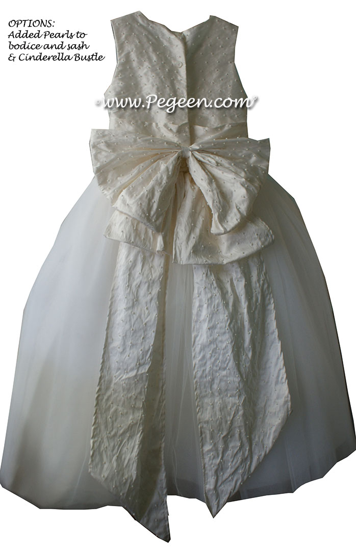 Antique White ballerina style Flower Girl Dresses with layers and layers of tulle