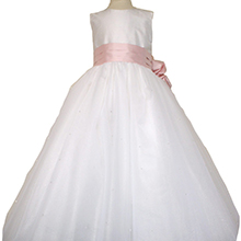 White Dew Drop tulle with Peony Pink Flowers -- customTulle ballerina style Flower Girl Dress