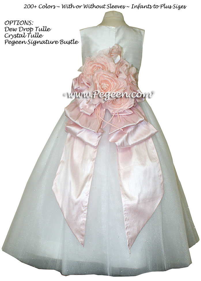 Antique White ballerina style Flower Girl Dresses with layers and layers of tulle