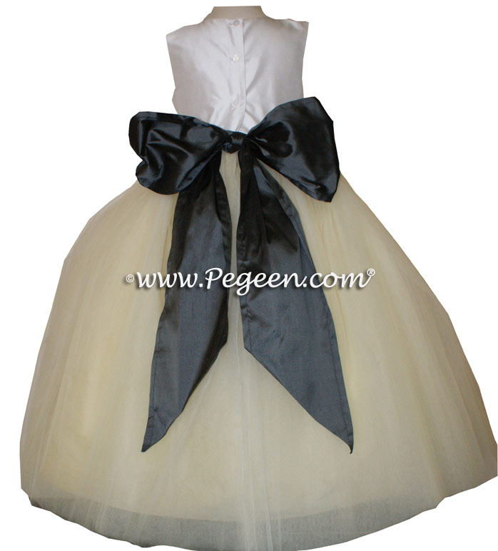 Ivory and Pewter gray and White Tulle  metallic ballerina style FLOWER GIRL DRESSES with layers and layers of tulle