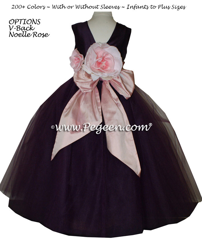 Wild Berry Plum, Petal Pink flower girl dress and layers of tulle