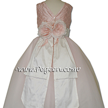 pink pearls and white tulle and silk flower girl dresses