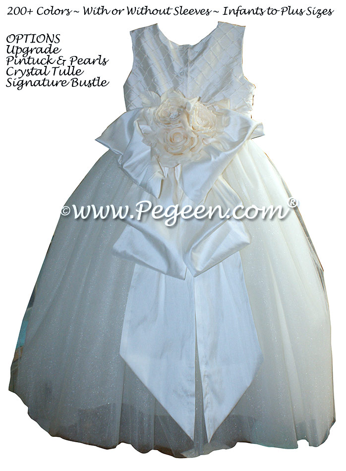 New Ivory and Pinktucks with Pearls ballerina style FLOWER GIRL DRESSES with layers and layers of tulle