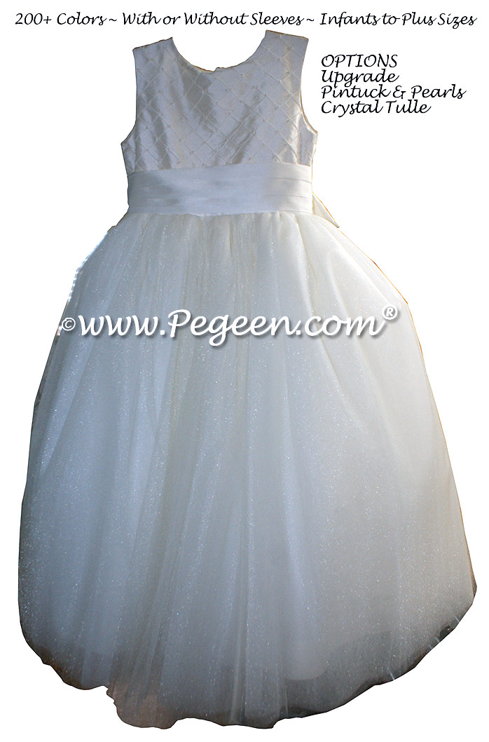 New Ivory and Pinktucks with Pearls ballerina style FLOWER GIRL DRESSES with layers and layers of tulle