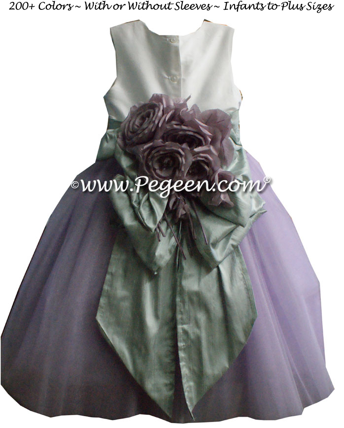 Platinum and lavender silk ballerina style Flower Girl Dress with layers and layers of tulle