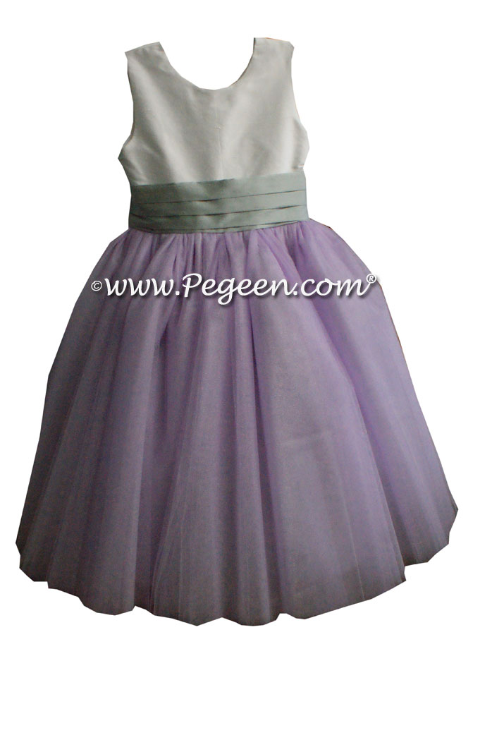 Platinum and lavender silk ballerina style Flower Girl Dresses with layers and layers of tulle