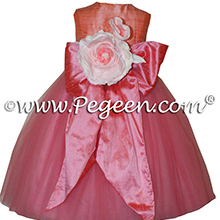 Gumdrop pink and Playtime (coral) silk flower girl dresses 402 Gumdrop