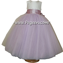 Light plum and Antique White ballerina style Flower Girl Dresses with layers of tulle