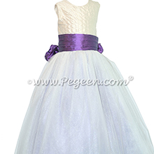 Amethyst and New Ivory and Amethyst ballerina  style with Pegeen Signature Bustle with tulle