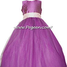 Radiant Orchid and Petal Pink ballerina style Flower Girl Dresses with layers of tulle