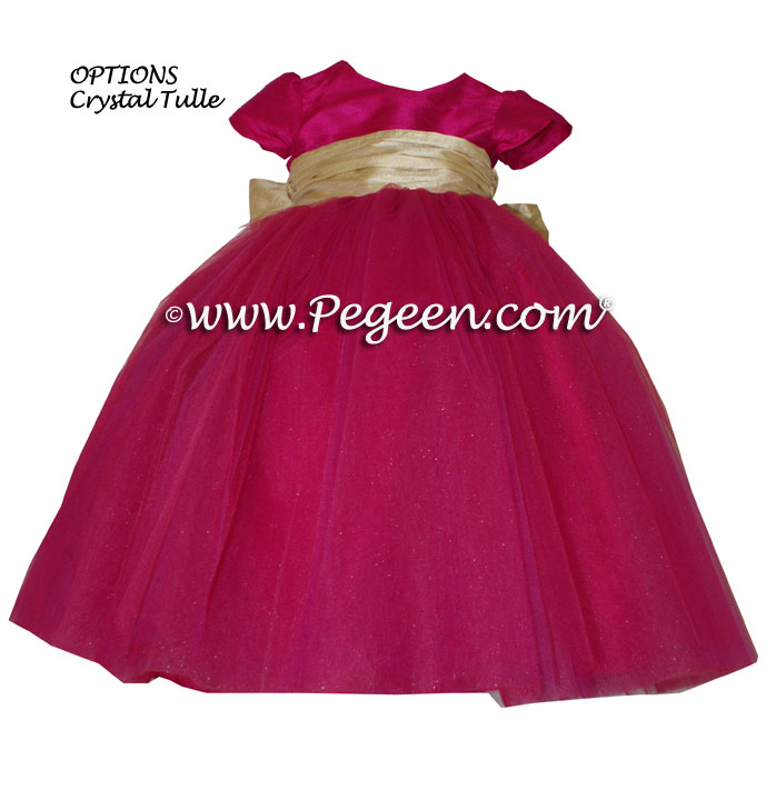 Raspberry and Spun Gold tulle ballerina FLOWER GIRL DRESSES - Degas style