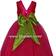 Raspberry and Green tulle ballerina flower girl dress - Degas style