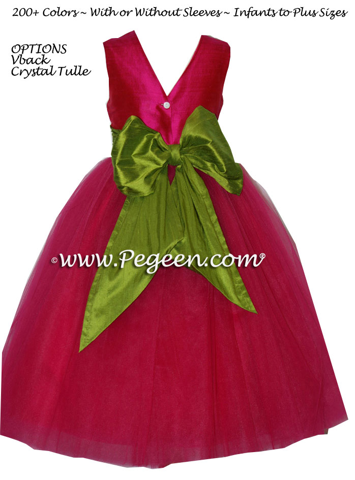Raspberry and Green tulle ballerina FLOWER GIRL DRESSES - Degas style