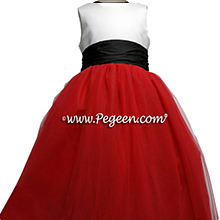 Red Black and White Satin and Silk Tulle flower girl dress style 402 by Pegeen