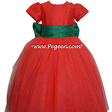 Emerald Green and Christmas Red holiday ballerina style Flower Girl Dresses with tulle