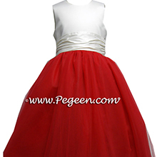 Red and  Ivory tulle flower girl dresses