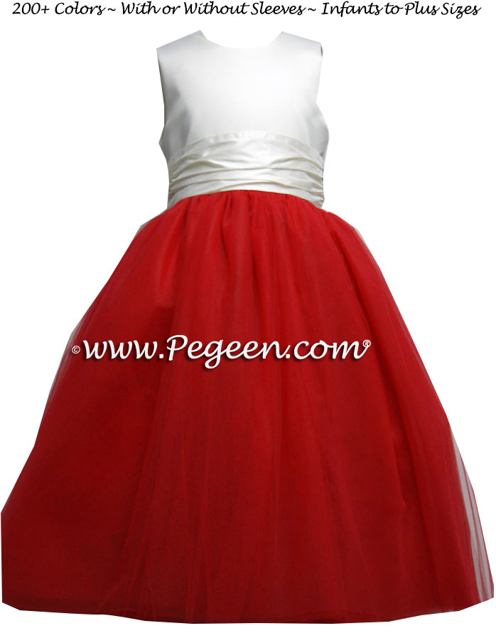 Red white & blue wedding theme - red tulle flower girl dresses