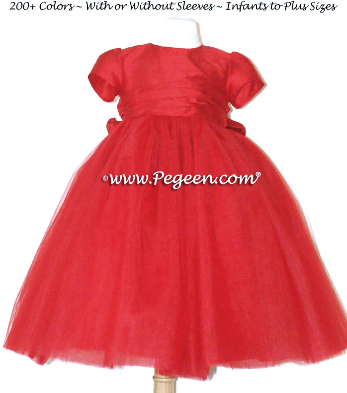 Christmas red ballerina style FLOWER GIRL DRESSES with layers and layers of tulle
