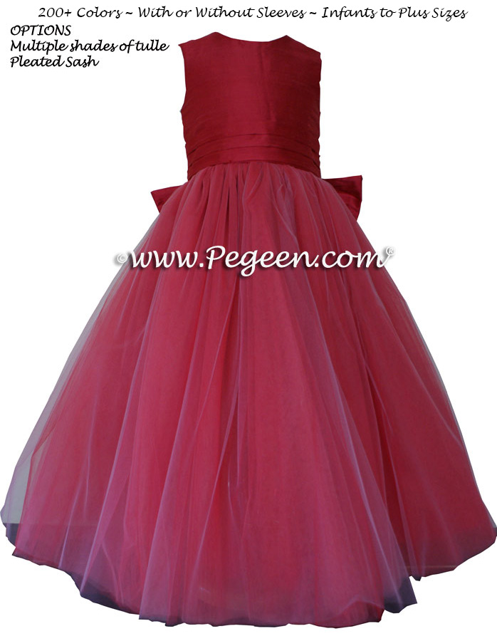 Flower Girl Dresses in Rouge (reddish-pink) and layers of tulle | Pegeen