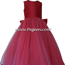 Rouge (reddish-pink) ballerina style FLOWER GIRL DRESSES with layers and layers of tulle