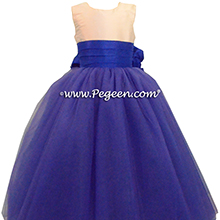 Sapphire Blue tulle with Bisque Custom Tulle ballerina style Flower Girl Dress from Pegeen Couture