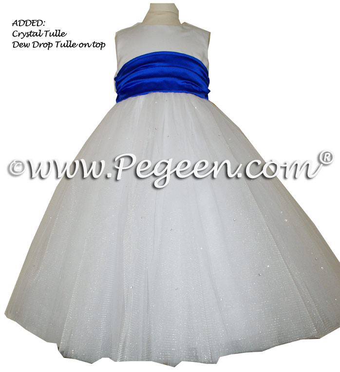 Sapphire Blue and Antique White ballerina style FLOWER GIRL DRESSES with layers and layers of tulle