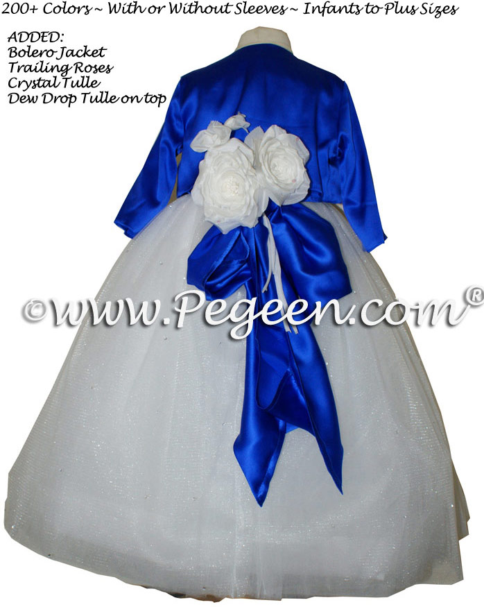 Sapphire Blue and Antique White ballerina style FLOWER GIRL DRESSES with layers and layers of tulle