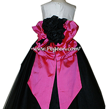 Flower Girl Dresses in Black, Shock Pink, Antique White Silk