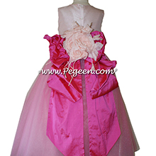 Shock (Hot Pink) and Peony Pink ballerina style Flower Girl Dresses with layers and layers of tulle