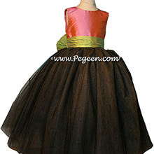 FLOWER GIRL DRESSES with tulle in Watermelon Pink, Pewter Gray and Sprite Green
