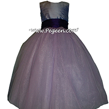 Lilac and dark purple ribbon ballerina style Flower Girl Dresses