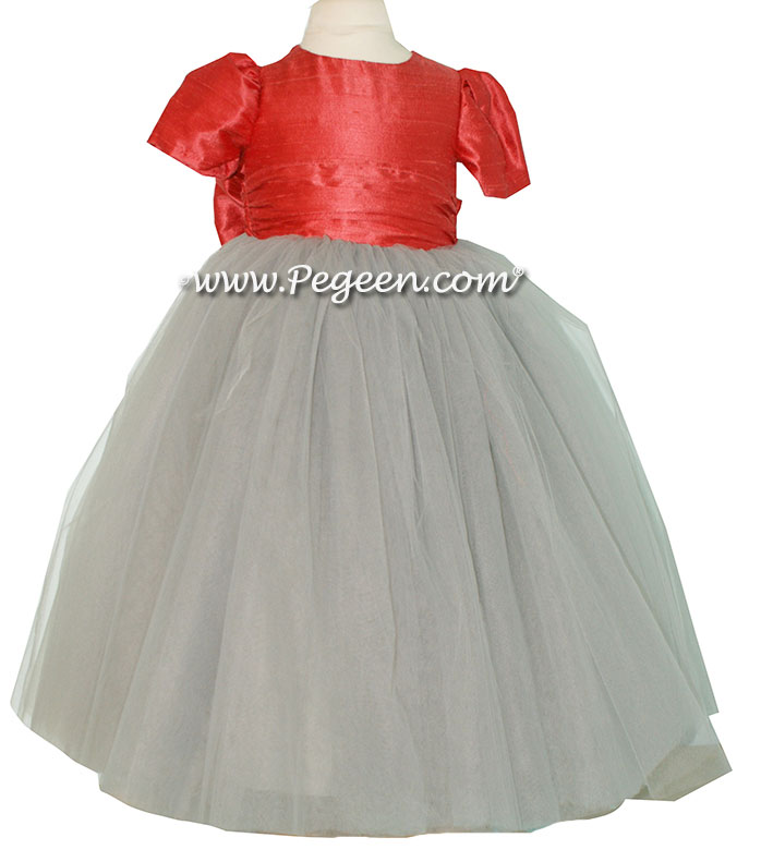 Flower Girl Dresses Morning Gray and Coral Spice ballerina style with tulle | Pegeen