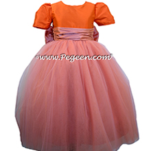 Carrot Orange and Coral Rose Couture style Flower Girl Dresses with Multi Shades of Pink and Orange tulle