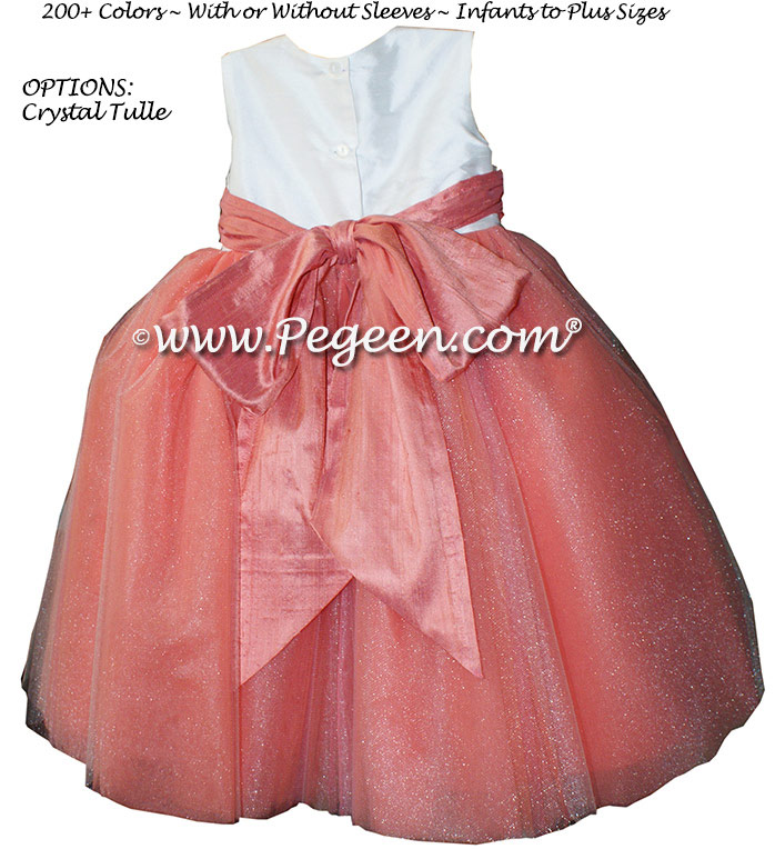 Pegeen's Sunset and Antique White and orange shades of silk and Tulle Degas Style FLOWER GIRL DRESSES with 10 layers of tulle
