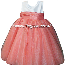Sunset and Antique White ballerina style Flower Girl Dress with Crystal Tulle