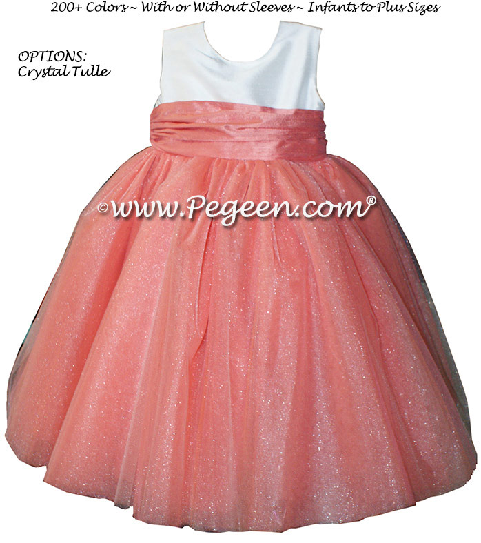 Pegeen's Sunset and Antique White and orange shades of silk and Tulle Degas Style FLOWER GIRL DRESSES with 10 layers of tulle