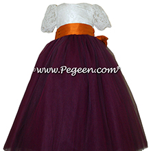 Eggplant, Tangerine (Orange)and New Ivory tulle couture flower girl dress