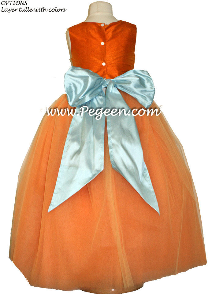 Tangerine and Spa Blue Flower Girl Dresses