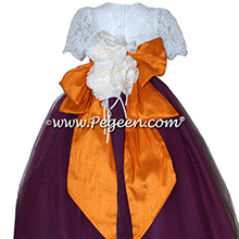 Eggplant, Tangerine (Orange)and New Ivory tulle couture flower girl dress