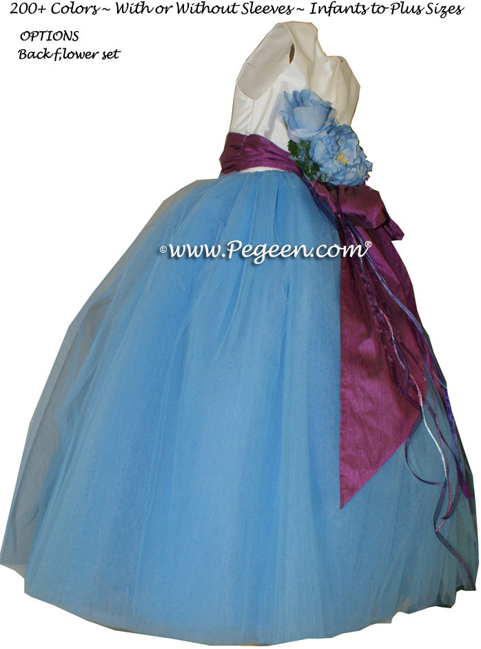 Blue Moon and Thistle (purple) silk and tulle  flower girl dress
