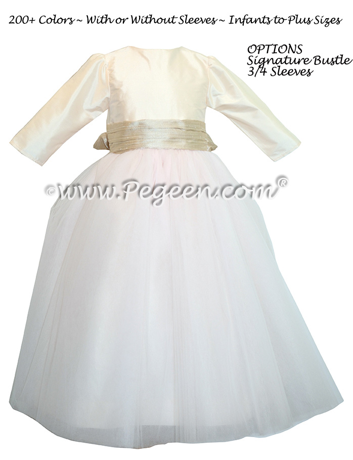 Flower Girl Dress with Signature Bow in Champagne Pink | Pegeen