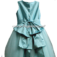 tiffany blue silk custom flower girl dress with tulle skirt