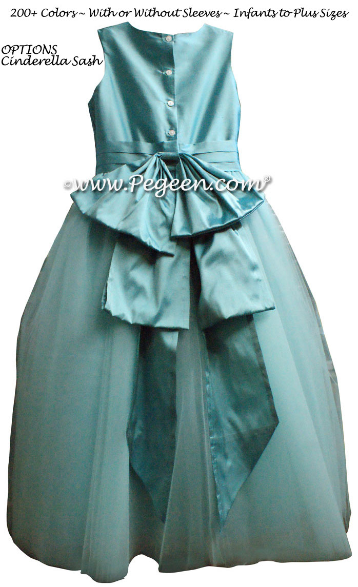 Tiffany Blue silk ballerina style FLOWER GIRL DRESSES with layers and layers of tulle