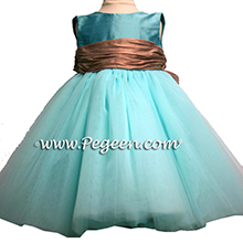 Tiffany blue and brown tulle flower girl dresses