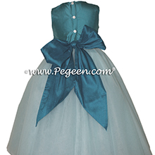  Tiffany blue and TURQUOISE tulle silk ballerina style FLOWER GIRL DRESSES with tulle