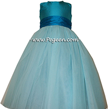  Tiffany blue and TURQUOISE tulle silk ballerina style FLOWER GIRL DRESSES with layers and layers of tulle