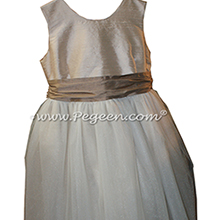 Ivory and Antigua Taupe and Champagne Tulle ballerina style FLOWER GIRL DRESSES
