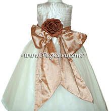 Camel, toffee and ivory tulle and silk flower girl dresses