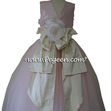 Petal Pink tulle ballerina style flower girl dresses with a Pegeen Signature Bustle