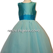 tiffany turquoise and oceanic tulle silk flower girl dresses with layers and layers of tulle